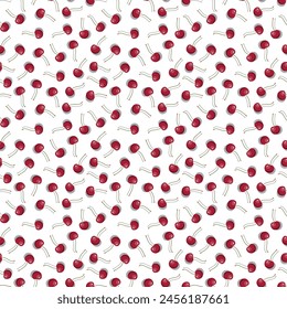 Patrón sin costuras de cereza. Fondo de fruta ecológica orgánica vegana. Ilustración vectorial.