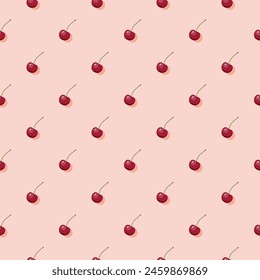 Cherry seamless pattern. Vegan organic eco fruit background. vector illustration.