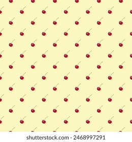 Cherry seamless pattern. Vegan organic eco fruit background. vector illustration.