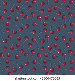 Cherry seamless pattern. Vegan organic eco fruit background. vector illustration.