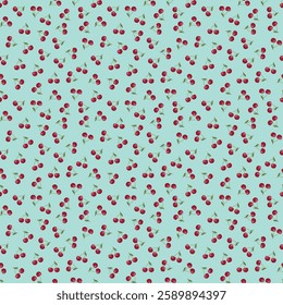 Cherry seamless pattern. Vegan organic eco fruit background. vector illustration.