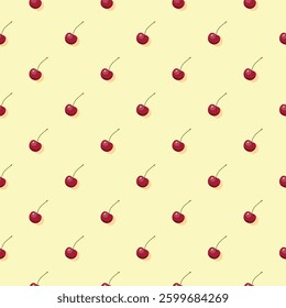 Cherry seamless pattern. Vegan organic eco fruit background. vector illustration.