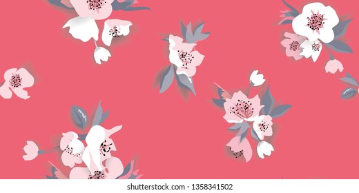 cherry seamless pattern.Paper art Vector Illustration 