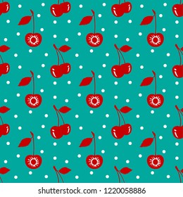 Cherry seamless vector pattern with illustrator.concept of healthy eating. Food texture