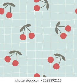 Cherry nahtlose Vektormuster in Linien handgezeichnete Cartoon. Nette Cartoon-Frucht für Stoff, Verpackung, Textil, Tapete, Karte, Papier Geschenk, Telefonkoffer.