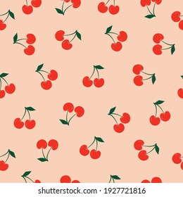 Cherry seamless vector pattern. For print, wrapping paper, packaging, web, fabric, textile, fruit shops. Surface pattern design.Fruit background