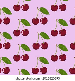 Cherry seamless vector pattern. For printing, wrapping paper, packaging, magazines, books, postcards, menu covers, web pages, fabric, textiles, fruit stores. Design of the surface pattern.