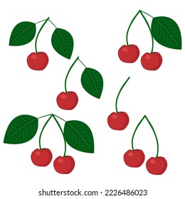 cherry set, drawing, vector illustration