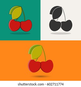 Cherry. Sets icons of cherries, in different styles.