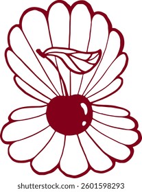 Cherry in a shell. Rococo coquette illustration.