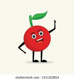 Cherry shows thumb up. Cute fruit vector character.