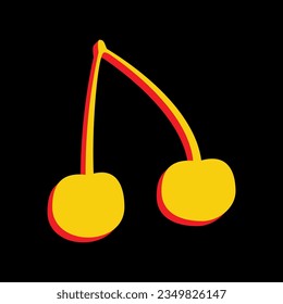 Cherry sign illustration. 3D Extruded Yellow Icon with Red Sides a Black background. Illustration.