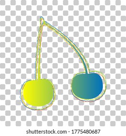 Cherry sign illustration. Blue to green gradient Icon with Four Roughen Contours on stylish transparent Background. Illustration.
