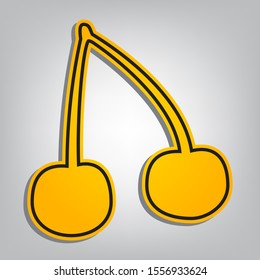 Cherry sign illustration. Flat orange icon with overlapping linear black icon with gray shadow at whitish background. Illustration.
