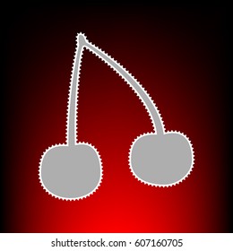 Cherry sign illustration. Postage stam or old photo style on red-black gradient background.