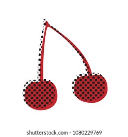 Cherry sign illustration. Vector. Brown icon with shifted black circle pattern as duplicate at white background. Isolated.