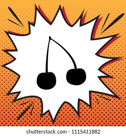 Cherry sign illustration. Vector. Comics style icon on pop-art background.