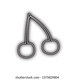 Cherry sign illustration. Vector. Double contour black icon with soft shadow at white background. Isolated.