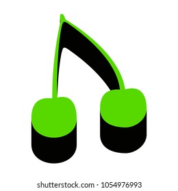 Cherry sign illustration. Vector. Green 3d icon with black side on white background. Isolated.