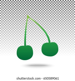 Cherry sign illustration. Vector. Green gradient icon with shadow at bottom on transparent and white background.