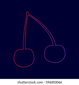 Cherry sign illustration. Vector. Line icon with gradient from red to violet colors on dark blue background.