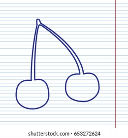 Cherry sign illustration. Vector. Navy line icon on notebook paper as background with red line for field.