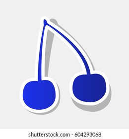 Cherry sign illustration. Vector. New year bluish icon with outside stroke and gray shadow on light gray background.