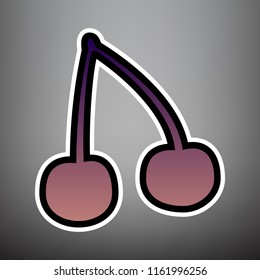 Cherry sign illustration. Vector. Violet gradient icon with black and white linear edges at gray background.
