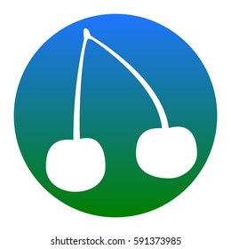Cherry sign illustration. Vector. White icon in bluish circle on white background. Isolated.