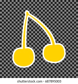 Cherry sign illustration. Vector. Yellow icon with white contour on dark transparent background.