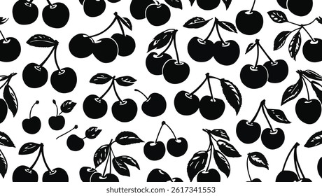 cherry silhouette, black cherry vector, cherry fruit design
