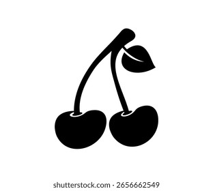 Icono de silueta de cereza. Fruta de cerezo con diseño e ilustración de Vector de hoja.
