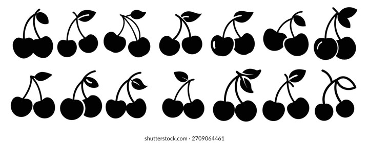 Cherry Silhouette Icon Set - Fruit Vector Illustration
