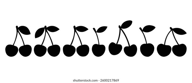 Cherry silhouette. Set of cherry silhouettes isolated on a white background.