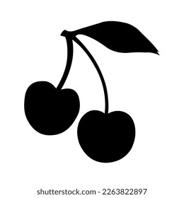 cherry silhouette vector, black white, white background. sticker, screen printing cherry.