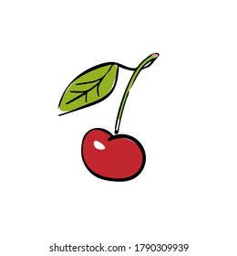 Cherry simple icon with leaf vector illustration