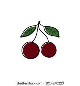 Cherry simple icon with leaves vector illustration
