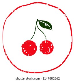 Cherry simple icon with leaves vector illustration on white background