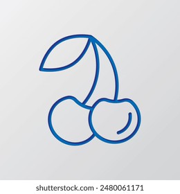 Cherry simple icon vector. Flat design. Paper cut design. Cutted blue symbol with shadow. Gray background.ai