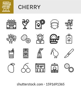 cherry simple icons set. Contains such icons as Slot machine, Casino, Cosmopolitan, Gambling, Lifting, Kabuki, Popsicle, Kiwi, Geisha, Fruit, can be used for web, mobile and logo