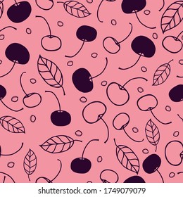 Cherry simple vector seamless pattern for decoration, wrapping paper, textile.