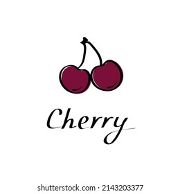 Cherry sketch vector illustration. Berry hand drawn sign