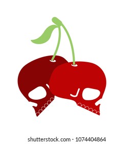 Cherry skull. Deadly berry. Head of skeleton. Vector illustration

