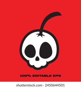 cherry skull head artwork isolated design, dark face, spooky 