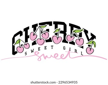 Cherry slogan text and drawing. Vector illustration design.