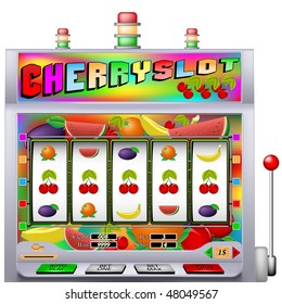Cherry slot machine vector illustration with various types of fruit