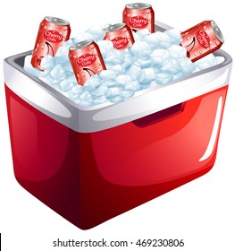 Cherry soda cans in ice box illustration svg