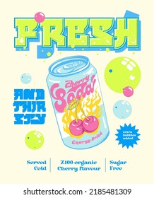 cherry soda drink poster illustration