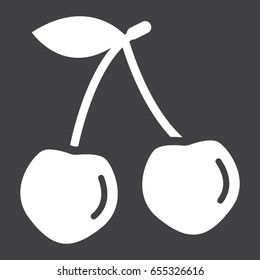 Cherry solid icon, fruit and diet, vector graphics, a glyph pattern on a black background, eps 10.