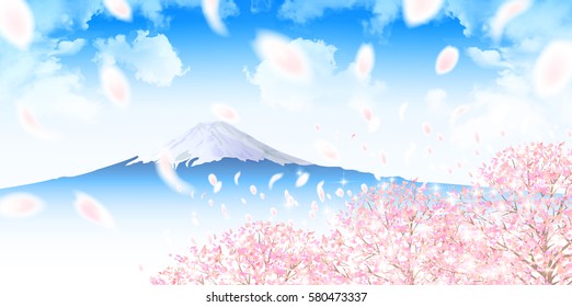 Cherry Spring Fuji Mountain Background